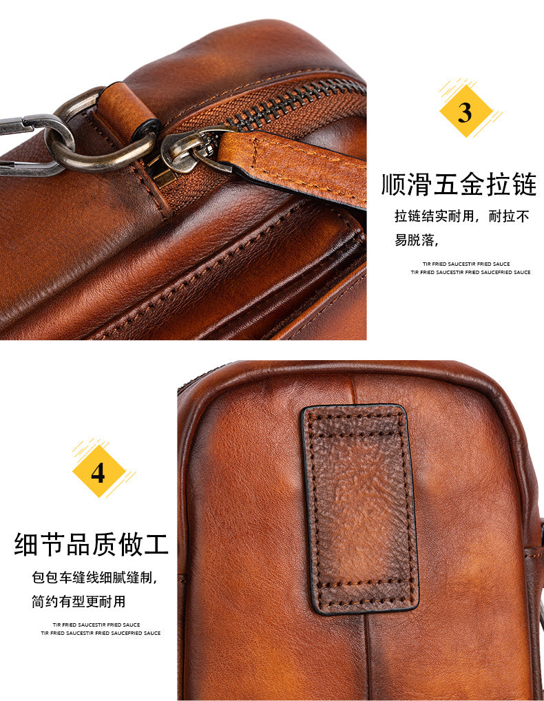 Men's Shoulder Bag Genuine Cowhide Leather Retro Casual Crossbody Bag for Men 