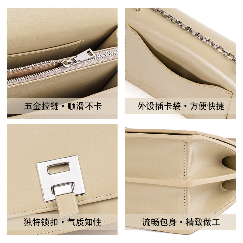 Ladies chain shoulder bag Simple and luxurious genuine leather square bag Stylish shoulder bag. Pochette