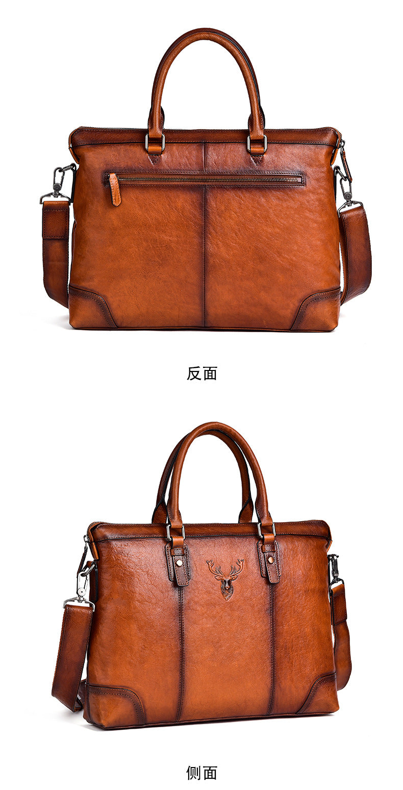 Men's Briefcase Genuine Cowhide Leather Retro Casual Business Bag Men's Handbag 