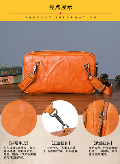 Men's Crossbody Bag Cowhide Genuine Leather Retro Casual Versatile Male Shoulder Bag Clutch Bag 