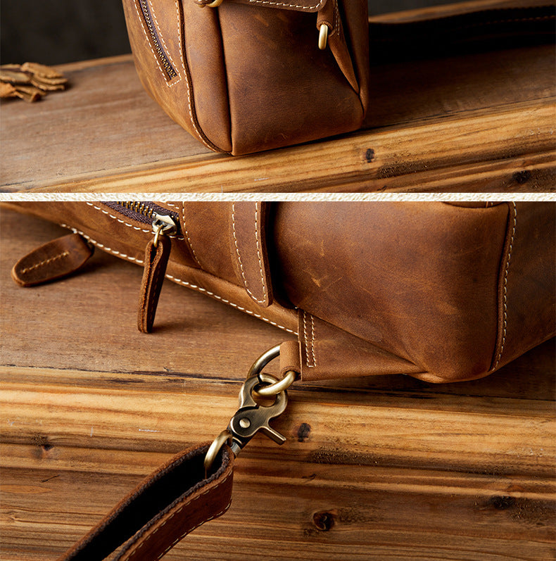 Men's Bust Bag Handmade Genuine Cowhide Leather Retro Fashion Outdoor Casual Crossbody Bag for Men