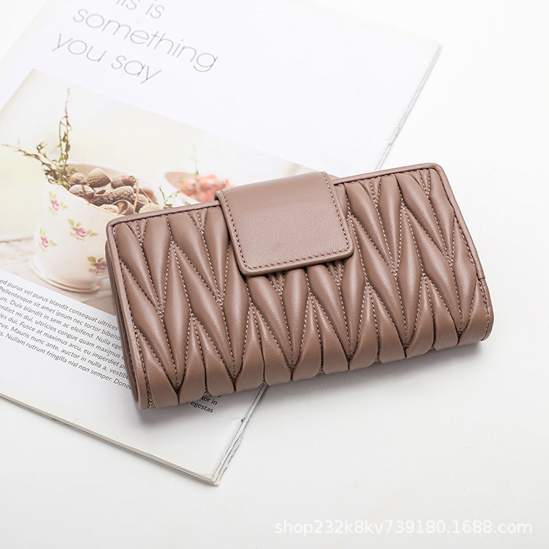 Sheep leather wrinkled ladies long wallet large capacity genuine leather clutch bag new type zipper multifunctional coin purse ladies wallet