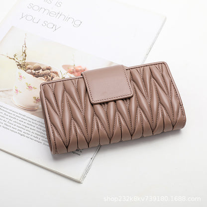 Sheep leather wrinkled ladies long wallet large capacity genuine leather clutch bag new type zipper multifunctional coin purse ladies wallet