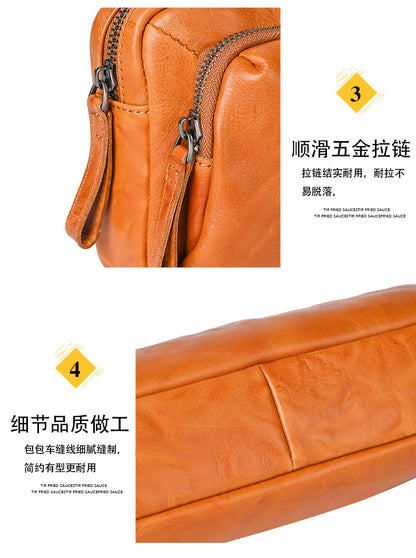 Men's Crossbody Bag Cowhide Genuine Leather Retro Casual Versatile Male Shoulder Bag Clutch Bag 