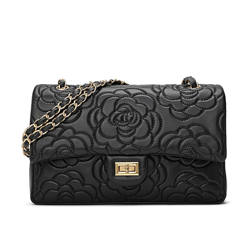 Sheep leather women's bag floral pattern chain bag genuine leather fashion shoulder bag that goes with anything. Pochette