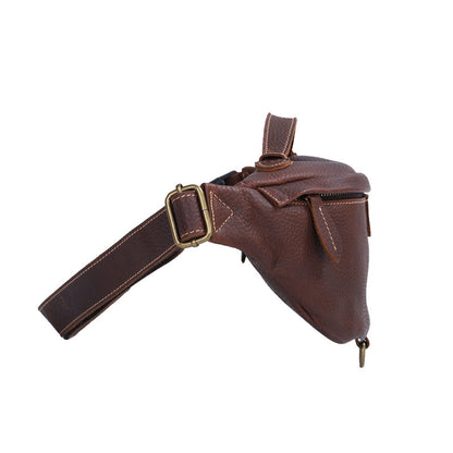 Men's Bust Bag Genuine Cowhide Leather Retro Casual Fashion Waist Pouch Shoulder Bag Crossbody Bag for Men 