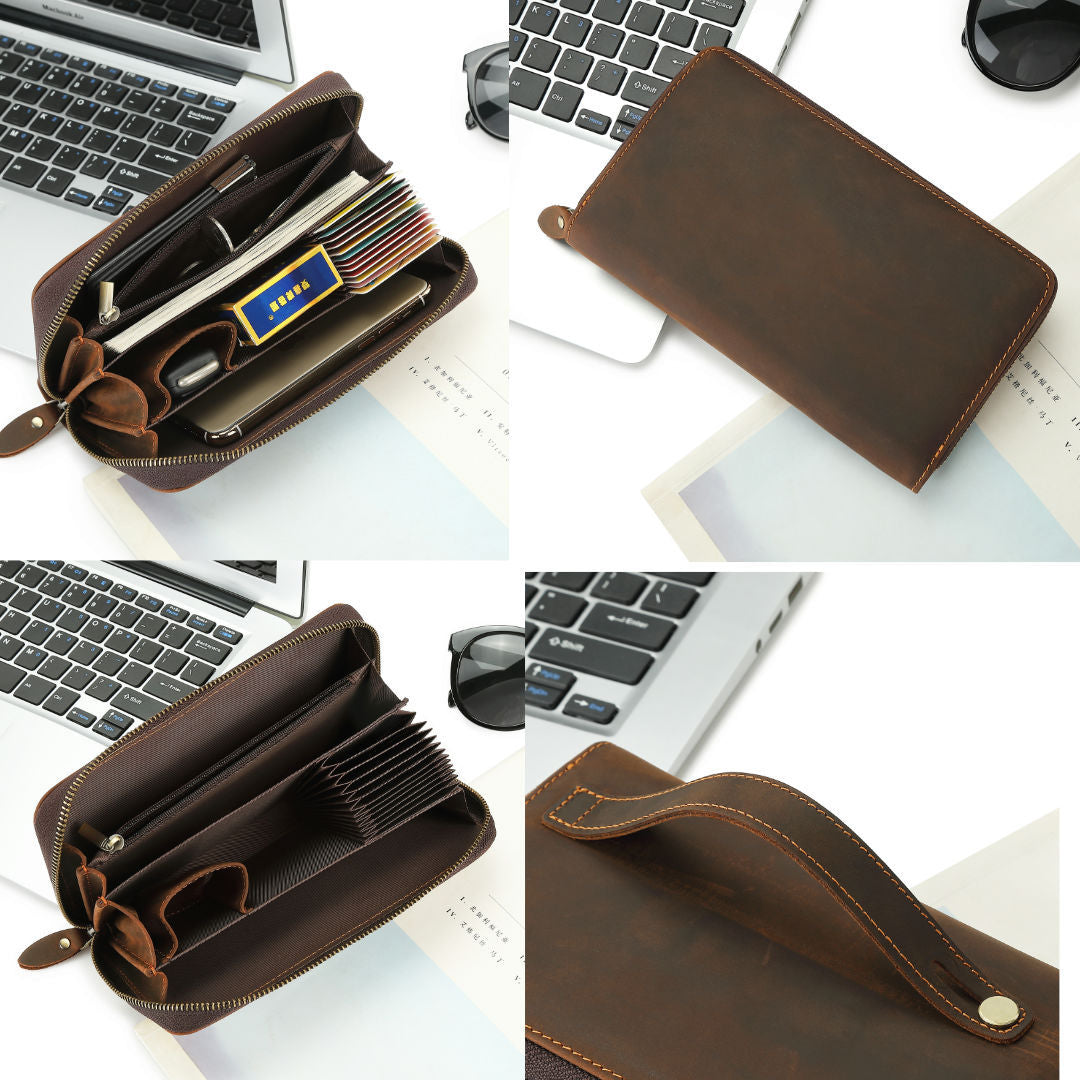 Men's long wallet Cowhide large capacity retro simple wallet for men 