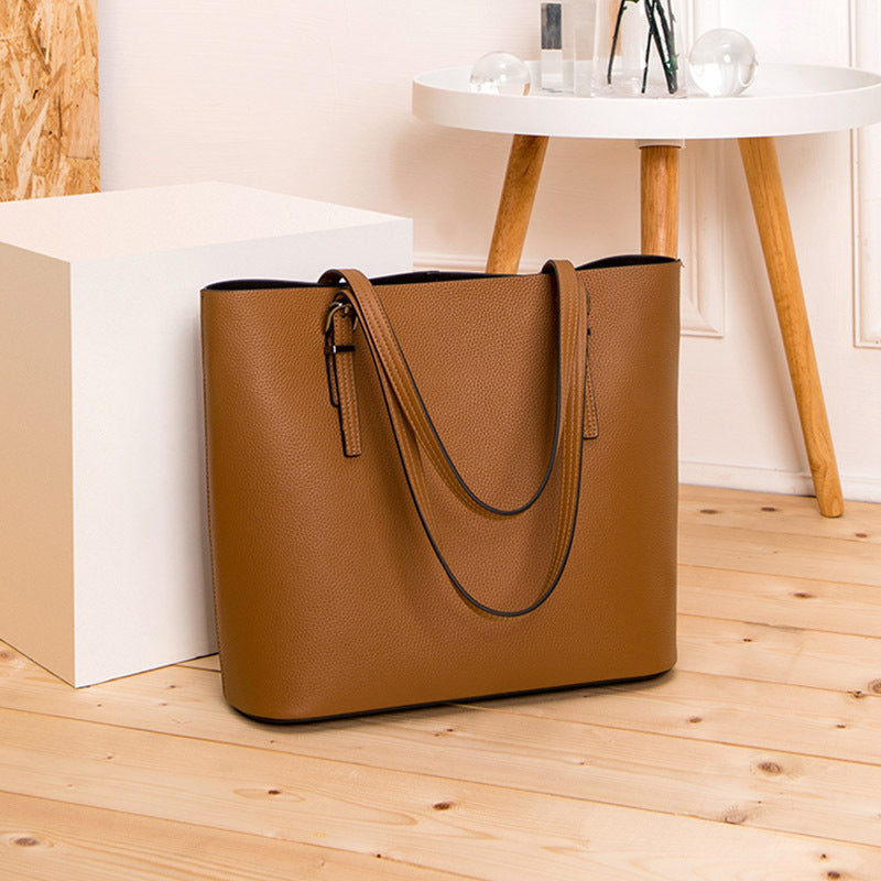 Genuine leather women's bag fashion tote bag commuting big bag cowhide shoulder bag simple