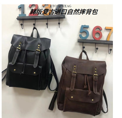 Men's backpack cowhide genuine leather Korean fashion casual large capacity travel bag for men 