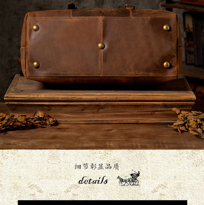 Men's Travel Bag Handbag Handmade Original Retro Large Capacity Genuine Cowhide Leather Luggage Bag Men's Crossbody Shoulder Bag 