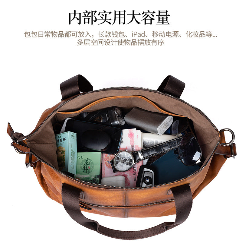 Men's Handbag Genuine Cowhide Leather Retro Casual Men Bag 