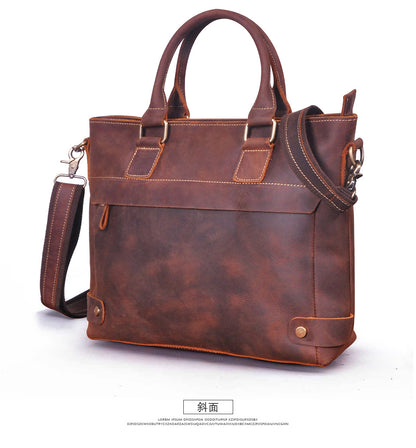 Men's Briefcase Handbag Cowhide Genuine Leather Retro Business Men Computer Bag 