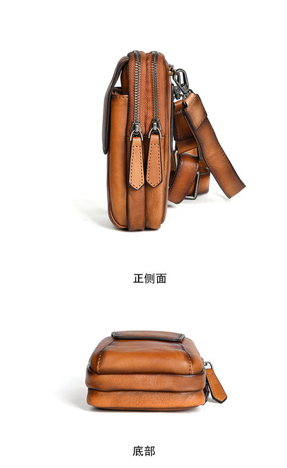 Men's Shoulder Bag Smartphone Pouch Cowhide Genuine Leather Retro Casual Crossbody Bag for Men 