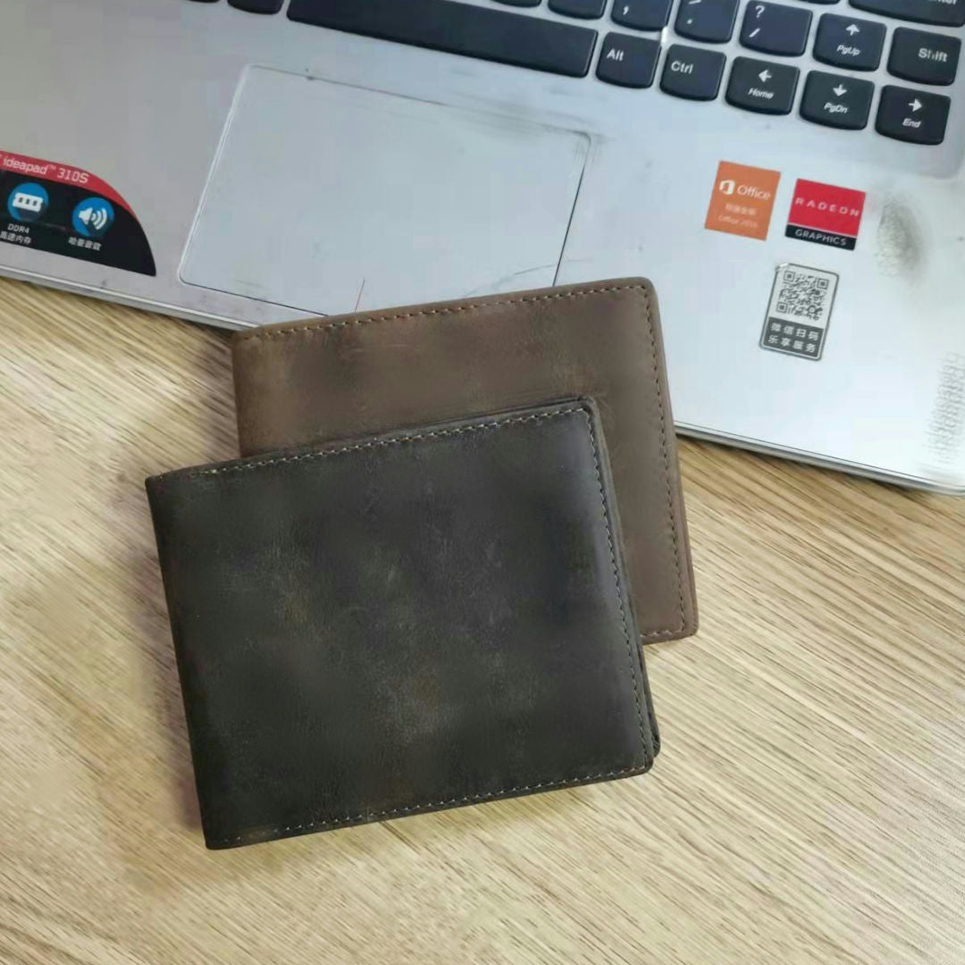 Men's short wallet bifold cowhide retro fashion wallet for men 