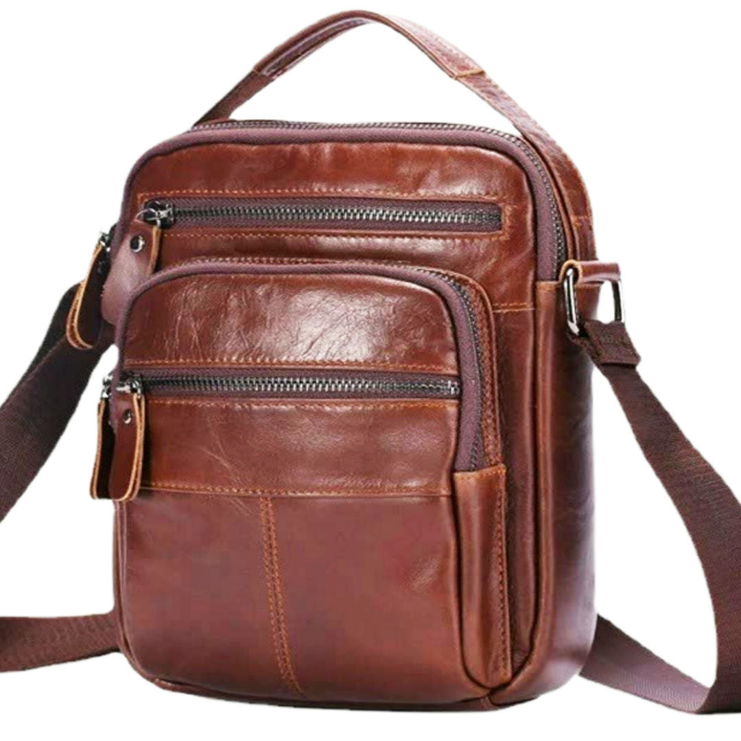 Men's Shoulder Bag Genuine Cowhide Leather Crazy Horse Retro Casual Large Capacity Crossbody Bag for Men 