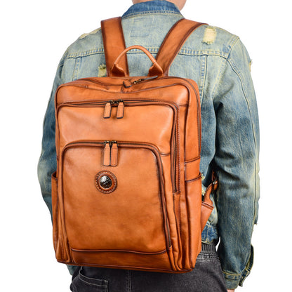 Men's backpack cowhide genuine leather fashion unique travel bag 