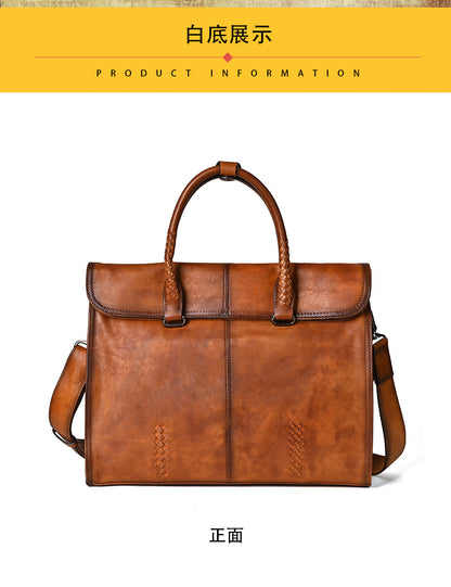 Men's briefcase genuine cowhide leather simple fashion retro casual business men's handbag computer bag 