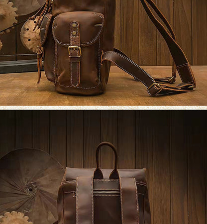 Men's backpack handmade genuine cowhide leather retro unique fashion casual travel bag 