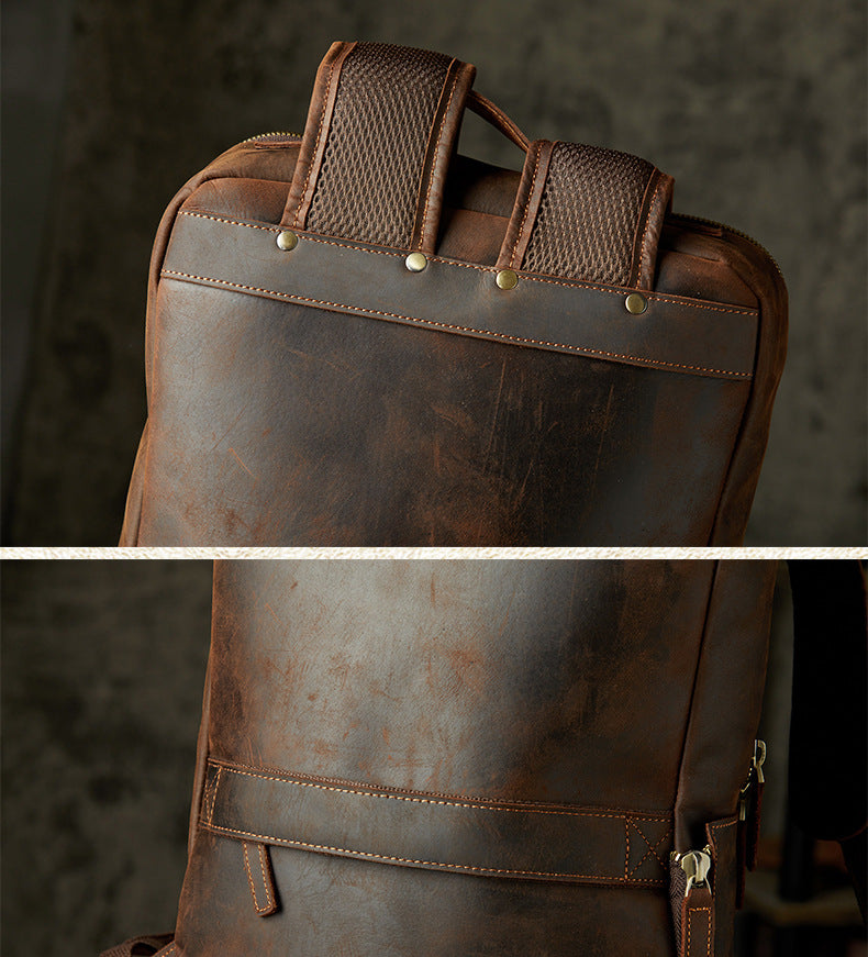 Men's Rucksack Genuine Cowhide Leather Handmade Casual Large Capacity Men's Business Bag Travel Bag 