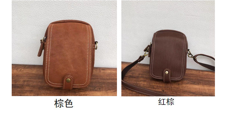 Men's Shoulder Bag Genuine Cowhide Leather Korean Fashion Simple Retro Smartphone Pouch Crossbody Bag for Men 