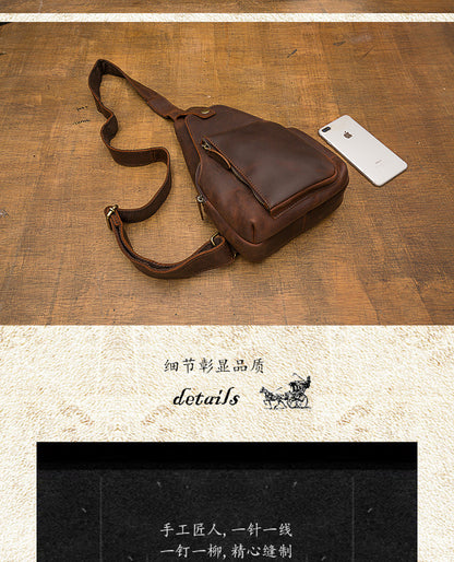 Men's Bust Bag Handmade Retro Large Capacity Cowhide Casual Men's Crossbody Bag 