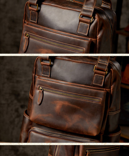 Men's Backpack Handmade Cowhide Genuine Leather Crazy Horse Retro Large Capacity Computer Bag Casual Fashion Business Travel Bag 