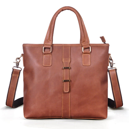 Men's Briefcase Shoulder Bag Retro Business Handbag Cowhide Genuine Leather Men Computer Bag 