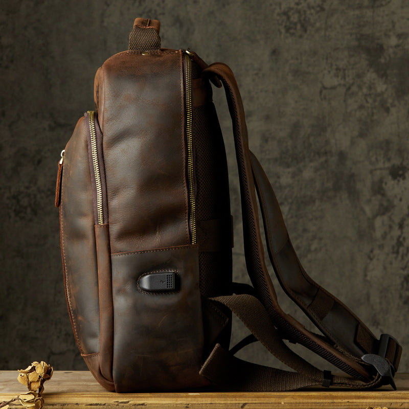 Men's backpack handmade cowhide travel bag retro large capacity computer bag 