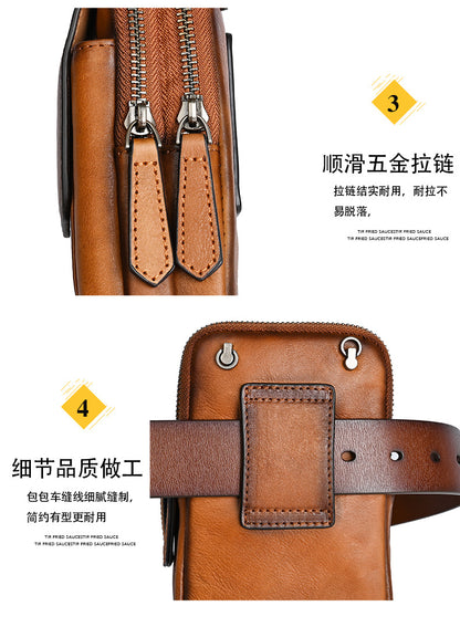 Men's Shoulder Bag Smartphone Pouch Cowhide Genuine Leather Retro Casual Crossbody Bag for Men 