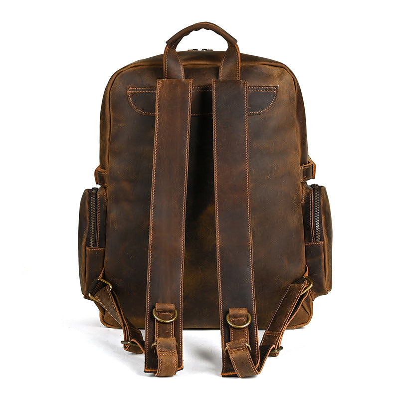 Men's backpack made of cowhide genuine leather large capacity retro casual men's business trip bag computer bag 