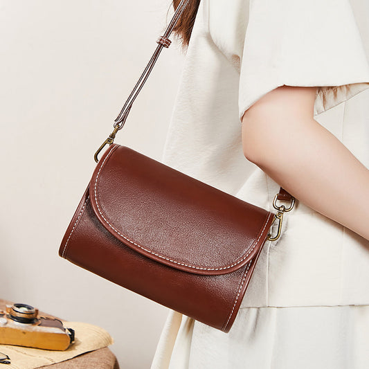 Women's bag retro genuine leather bag cowhide small bag simple temperament shoulder bag.Pochette