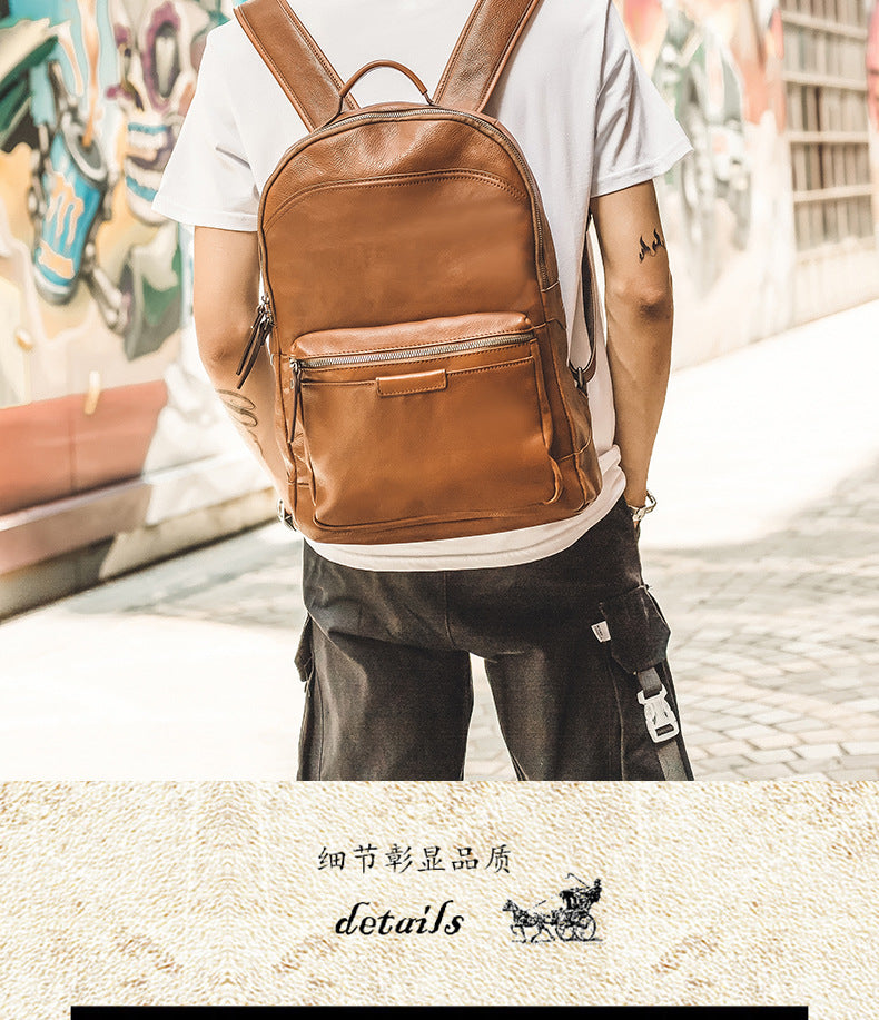 Men's backpack handmade cowhide genuine leather simple casual quality travel bag 