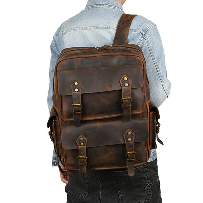 Men's backpack Cowhide genuine leather large capacity outdoor casual men's travel bag computer bag 