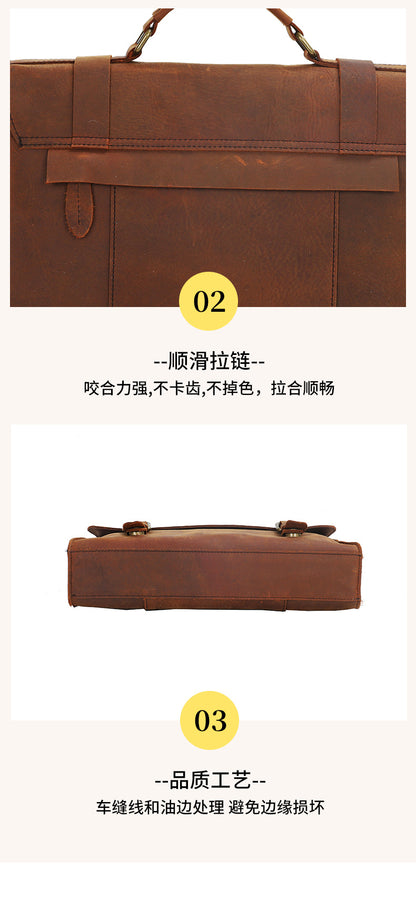 Men's Shoulder Bag Briefcase Retro Cowhide Crazy Horse Commuter Casual Crossbody Bag for Men Computer Bag 