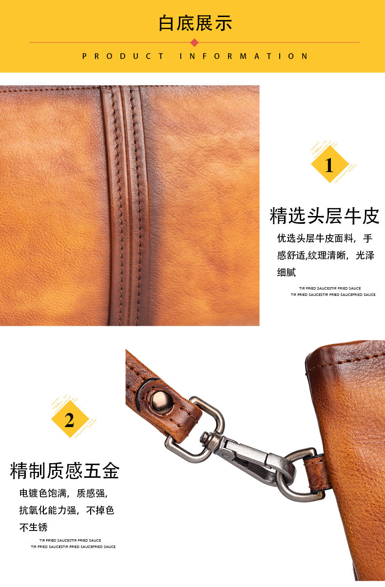 Men's Clutch Bag Genuine Cowhide Leather Retro Casual Men's Handbag 