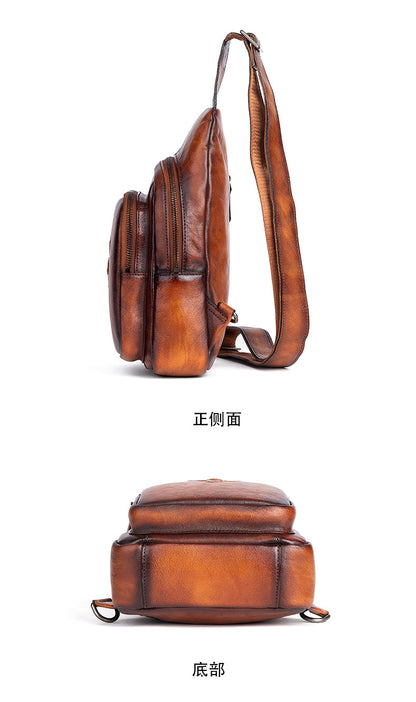 Men's bust bag Genuine cowhide leather retro casual crossbody bag for men 