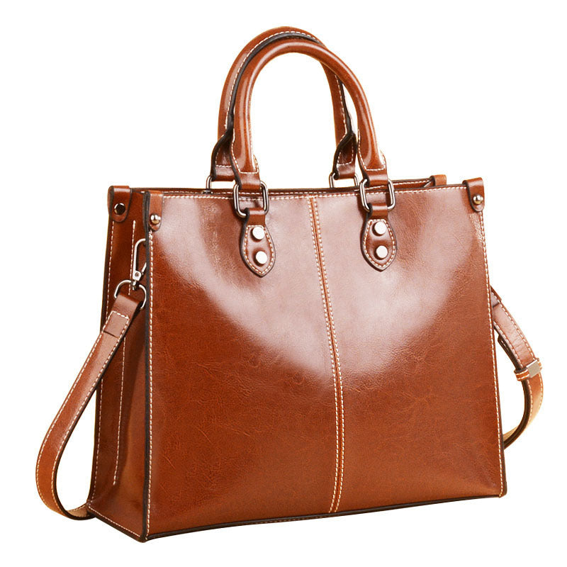 Genuine leather women's bag cowhide handbag retro tote bag large capacity casual simple shoulder bag handbag.bag