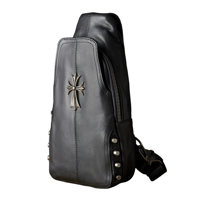 Men's bust bag handmade cowhide genuine leather fashion individuality multifunctional male crossbody bag shoulder bag 