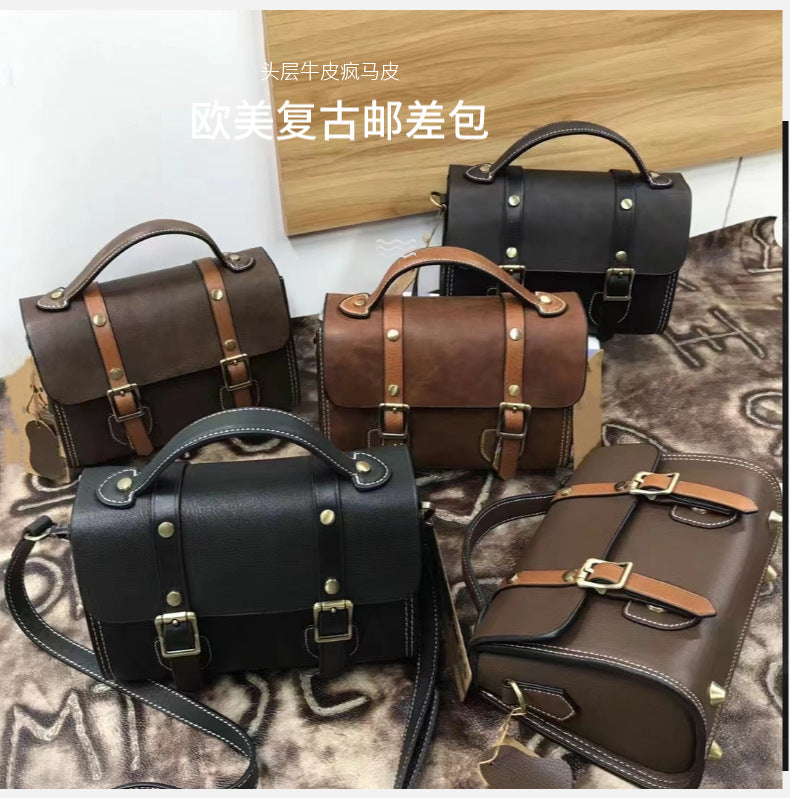 Men's Shoulder Bag Cowhide Genuine Leather Crazy Horse Korean Fashion Casual Men's Crossbody Bag Messenger Bag 