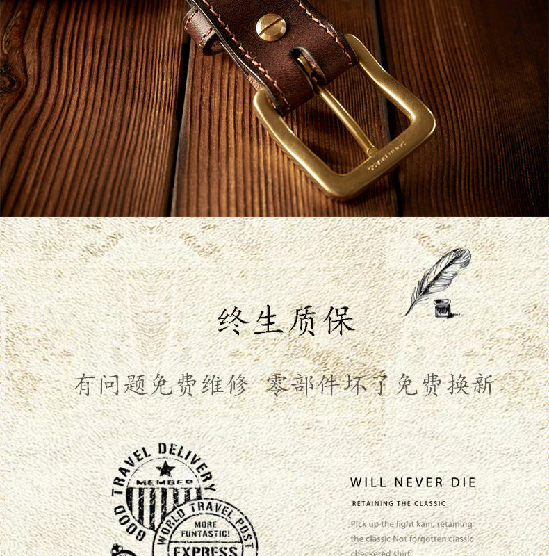 Men's Belt Handmade Cowhide Genuine Leather Needle Buckle Retro Casual Korean Fashion Men's Belt