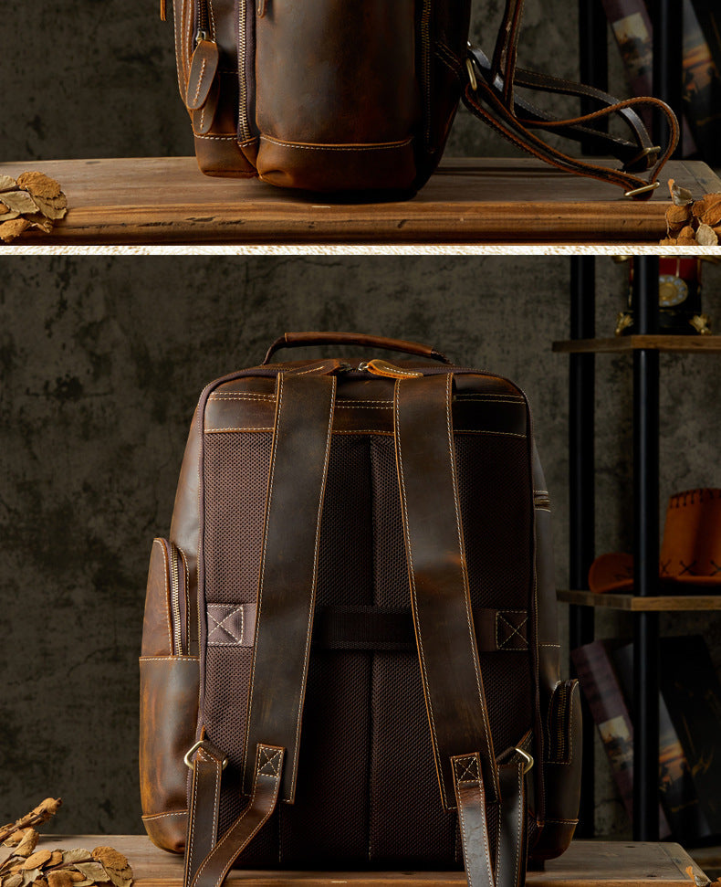 Men's Rucksack Handmade Cowhide Crazy Horse Retro Travel Luggage Computer Bag for Men 