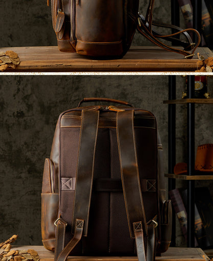 Men's Rucksack Handmade Cowhide Crazy Horse Retro Travel Luggage Computer Bag for Men 