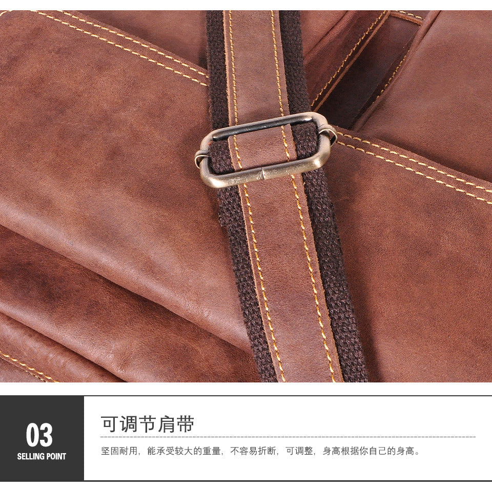 Men's Briefcase Genuine Cowhide Leather Retro Crossbody Bag Men's Shoulder Bag Computer Bag 