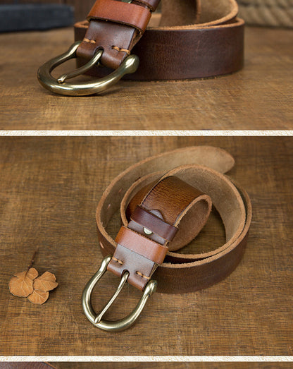 Men's Belt Original Genuine Cowhide Leather Copper Unique Needle Buckle Casual Men's Belt 