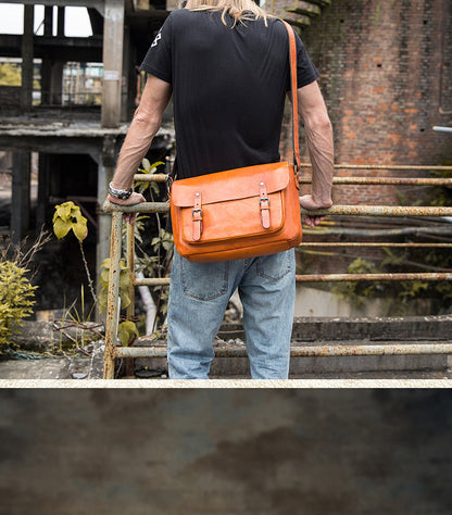 Men's Messenger Bag Korean Fashion Casual Handmade Cowskin Genuine Leather Male Crossbody Shoulder Bag 