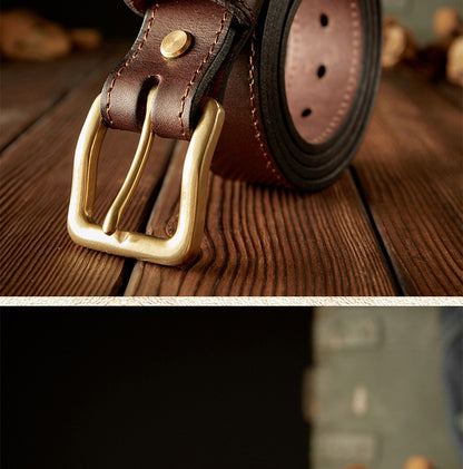 Men's Belt Handmade Cowhide Genuine Leather Needle Buckle Retro Casual Korean Fashion Men's Belt