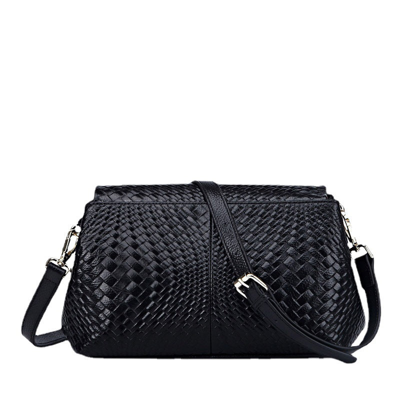 Women's bag top with cowhide fashion crossbody bag knitted bag large capacity temperament shoulder bag.Pochette