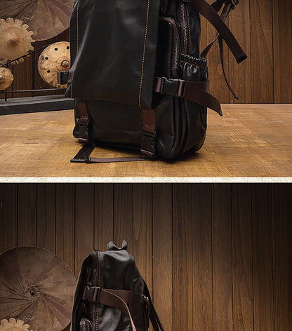 Men's backpack, handmade genuine cowhide leather travel bag, business casual fashion, unique computer bag 