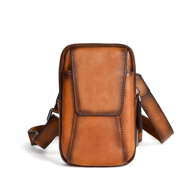 Men's Shoulder Bag Smartphone Pouch Cowhide Genuine Leather Retro Casual Crossbody Bag for Men 