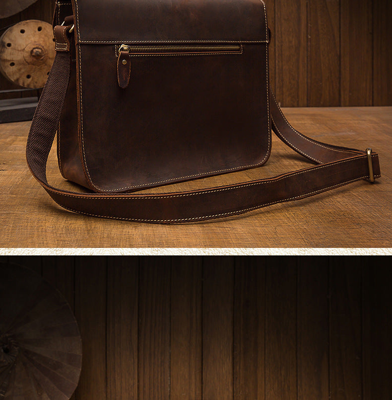 Men's Shoulder Bag Handcrafted Genuine Cowhide Leather Casual Unique Men's Messenger Bag Crossbody Bag 